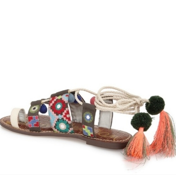 Sam Edelman Gretchen Gladiators 6.5 anthropologie embroidered tassel sandals - Picture 8 of 9